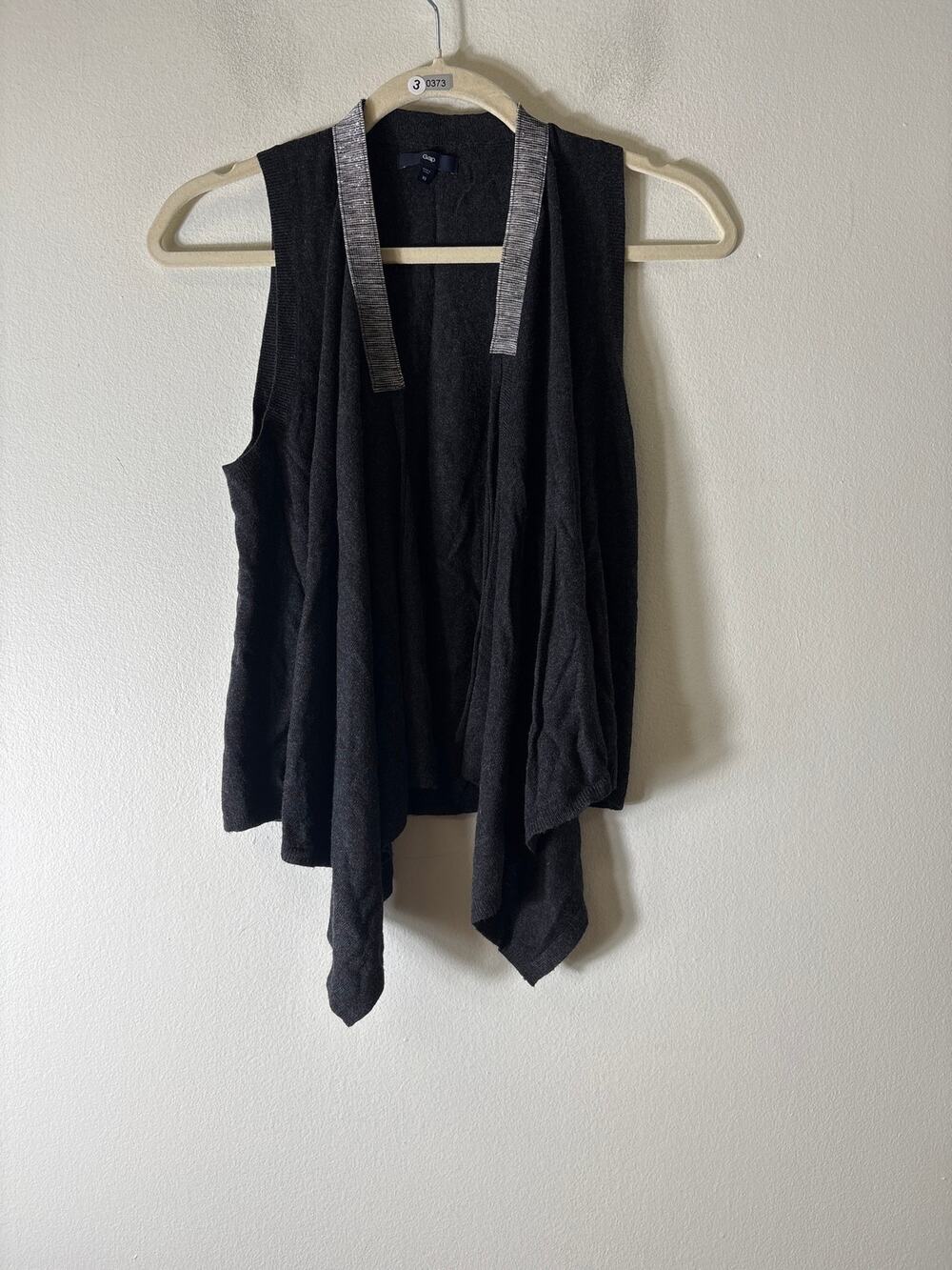 Gap Gray Silver Shimmer Embellished Trim Sweater Vest Sz XS